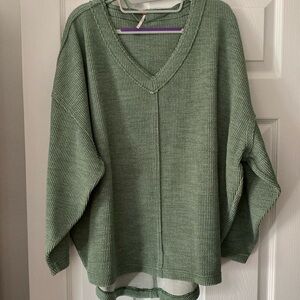 [Free People] Mossy Green Textured Balloon Sleeve Top Small